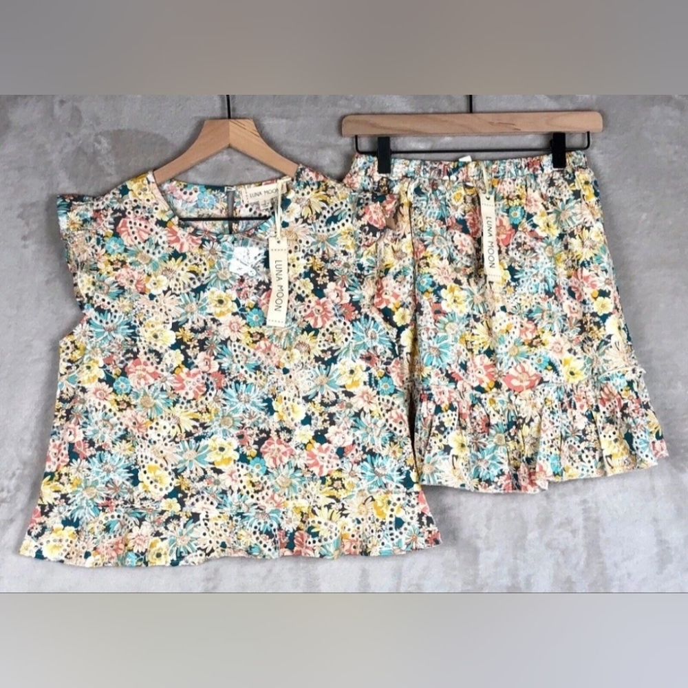 New Luna Moon Floral Eyelet 2 Piece Mini Dress Large